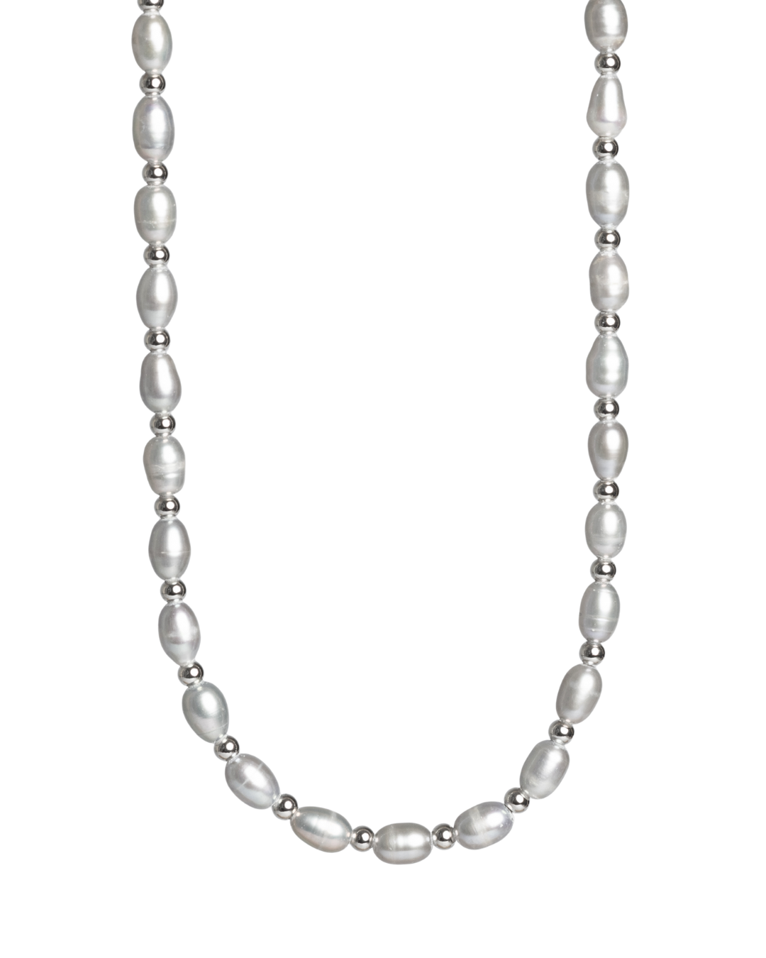 Pánsky Korálkový Náhrdelník - Silver Pearl & Silver