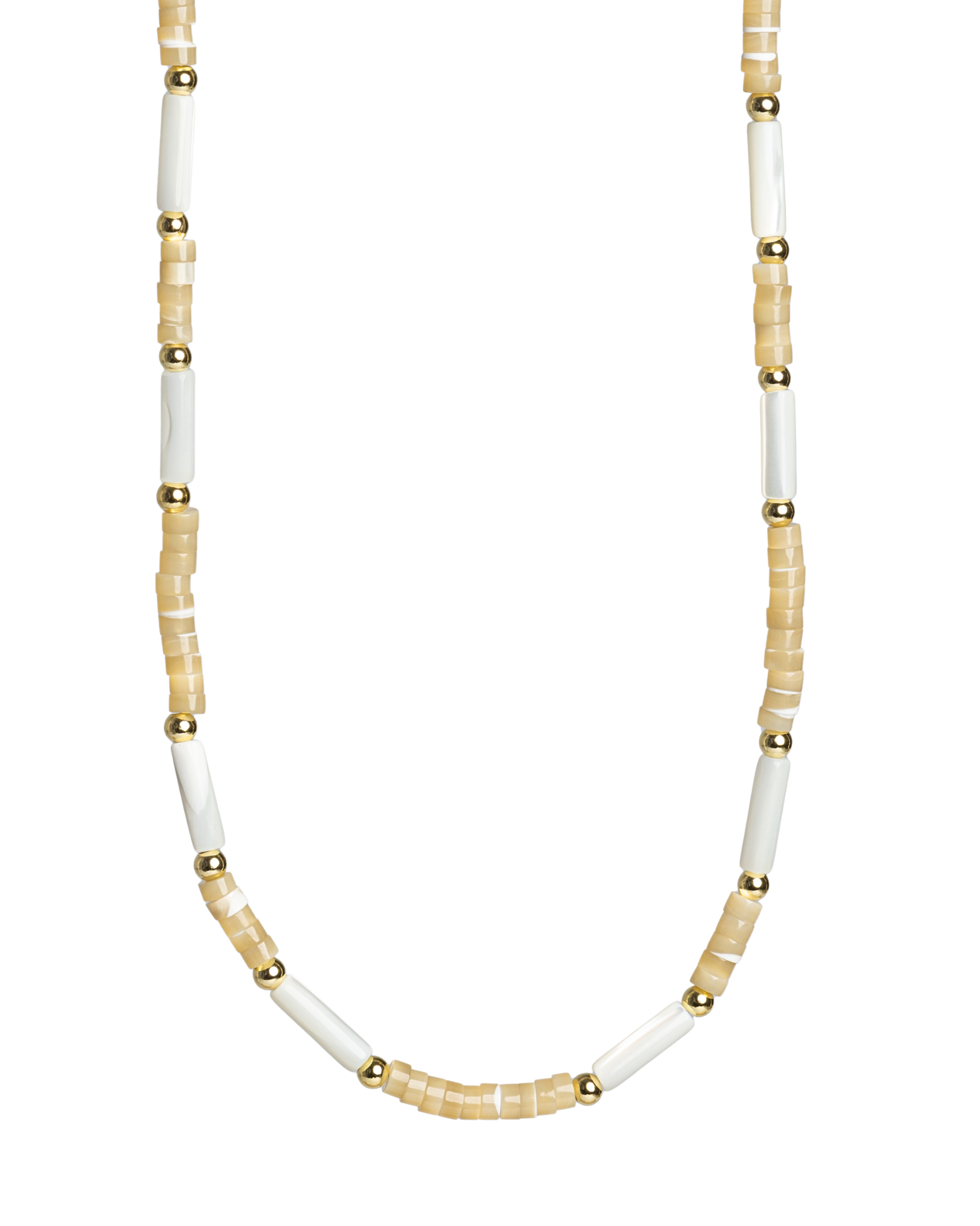 Dámsky Korálkový Náhrdelník - Brown and White Mother Of Pearl & Gold