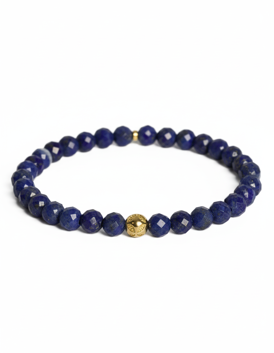 Dámsky Elastický Náramok - Faceted Lapis Lazuli & Gold