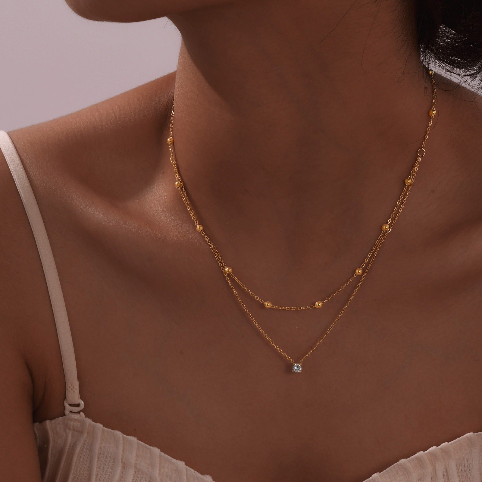 Dámsky Zlatý Dvojitý Náhrdelník - Cubic Zirconia