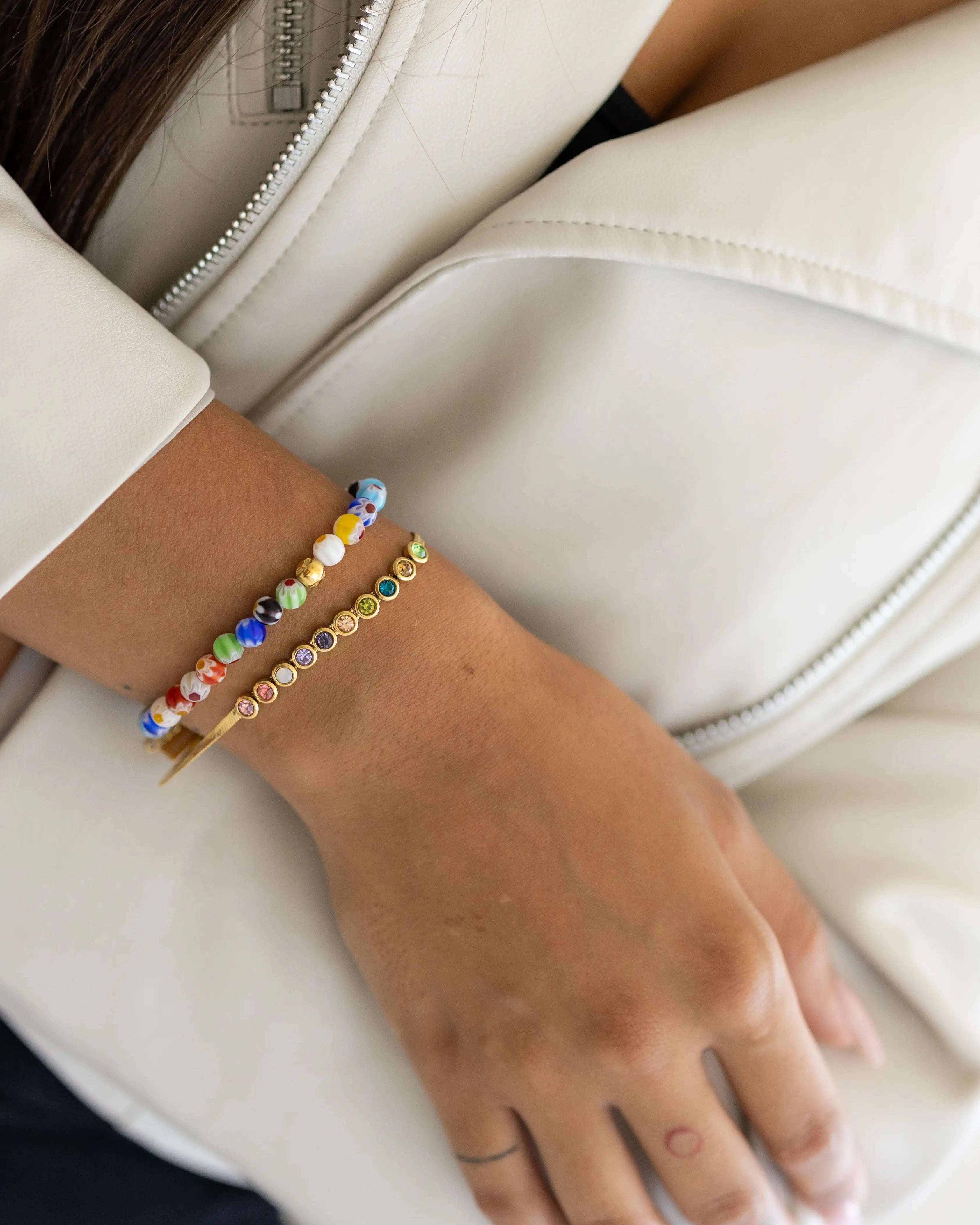 Dámsky Zlatý Náramok - Snake Chain & Multicolour Zircon