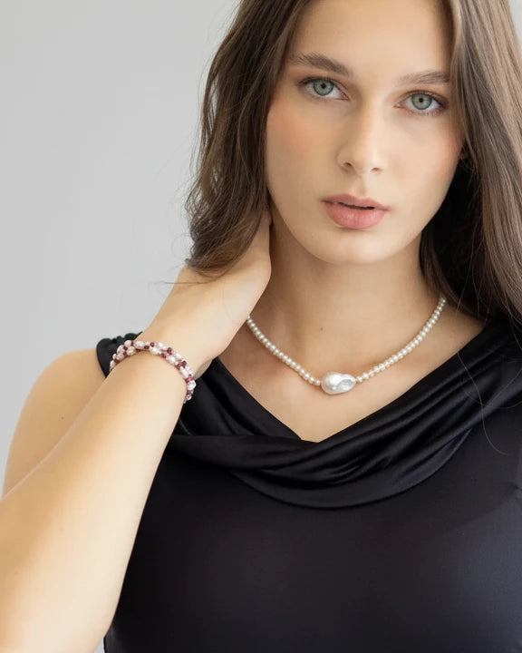 Dámsky Ovínací Náramok - Ruby, Freshwater Pearl & Silver