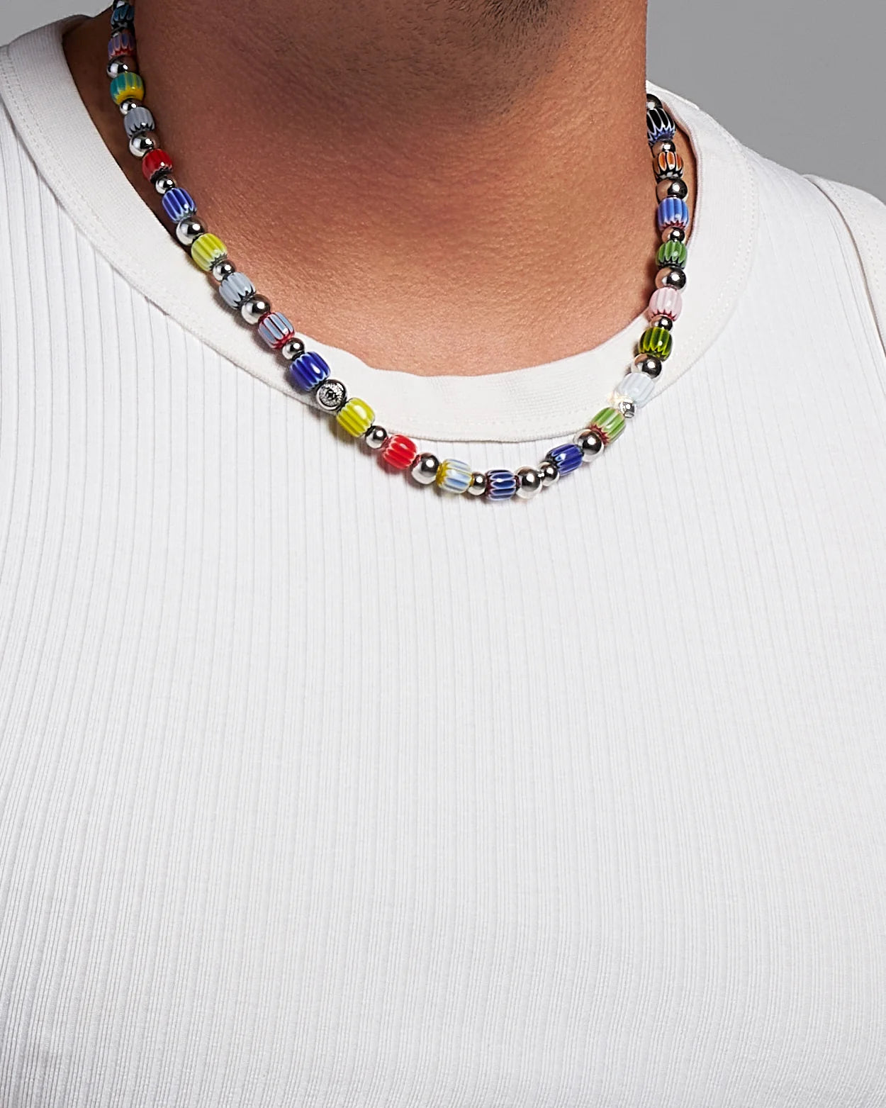 Pánsky Korálkový Náhrdelník - Handmade Millefiori & Silver