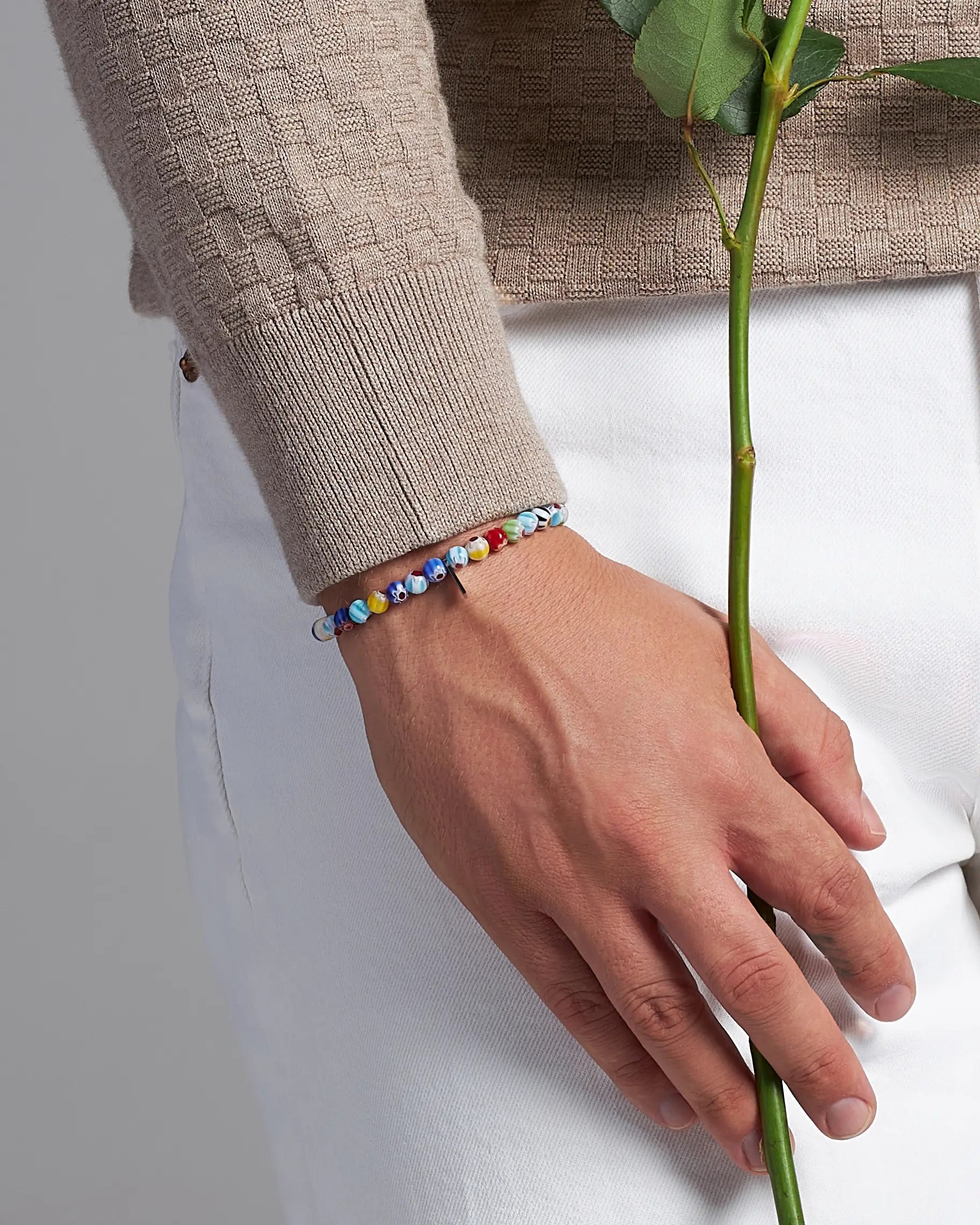 Pánsky Elastický Náramok - Handmade Millefiori & Silver