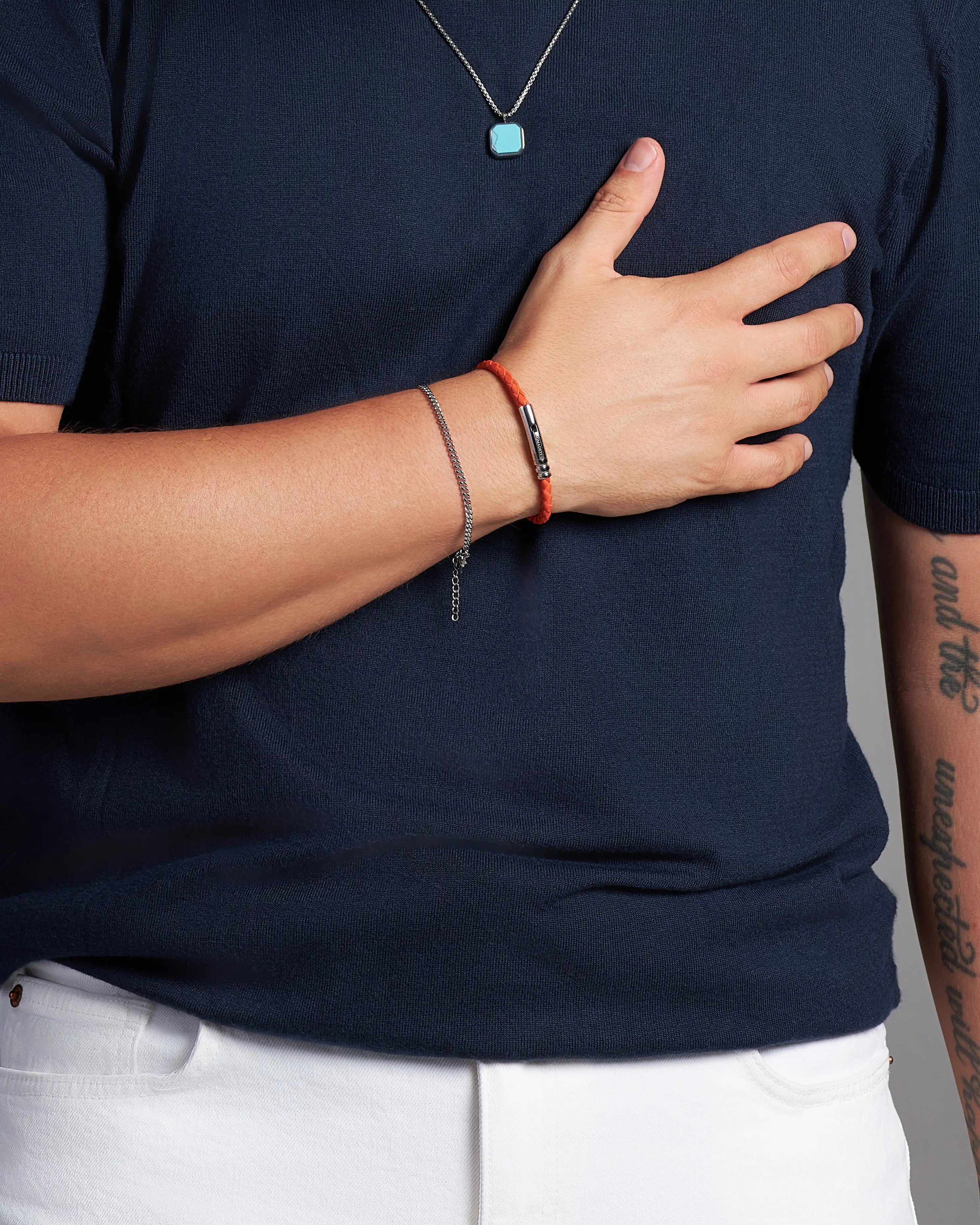 Pánsky Náramok - Orange Leather & Silver