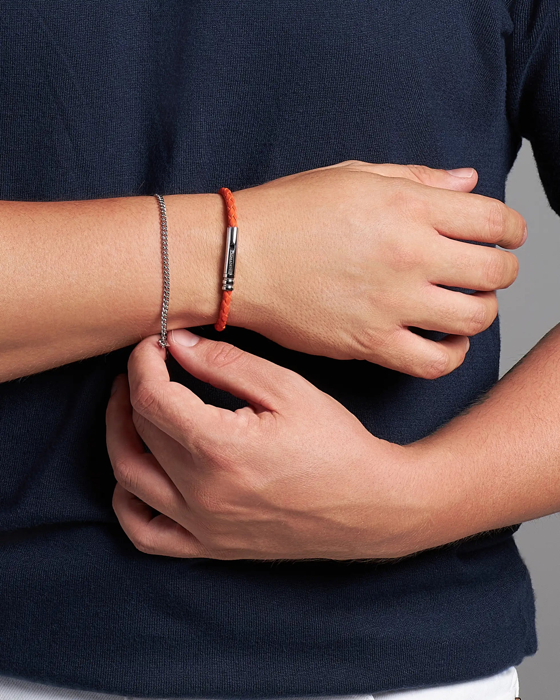 Pánsky Náramok - Orange Leather & Silver