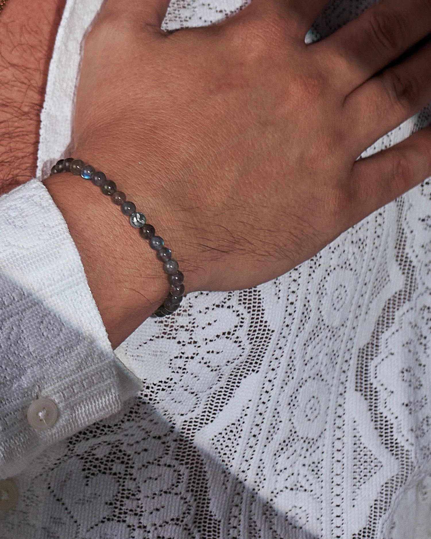 Pánsky Elastický Náramok - Labradorite & Silver