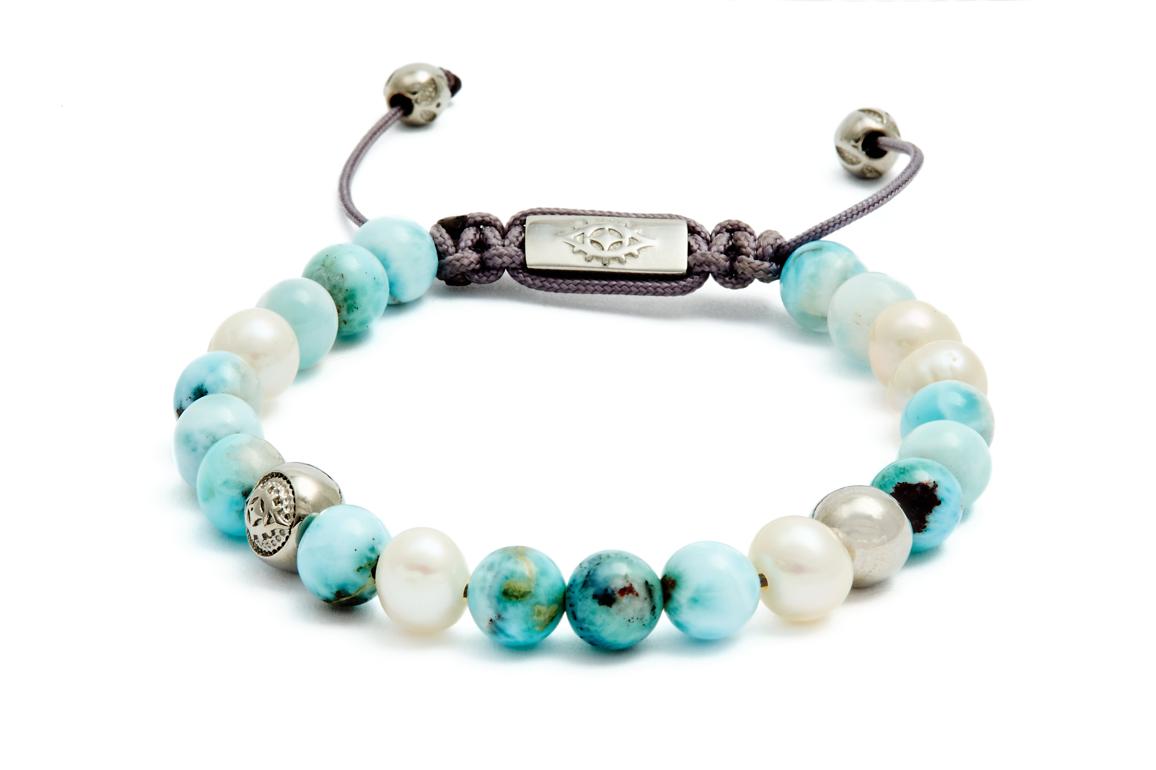 Dámsky Macramé Náramok - Larimar, Freshwater Pearl & Silver