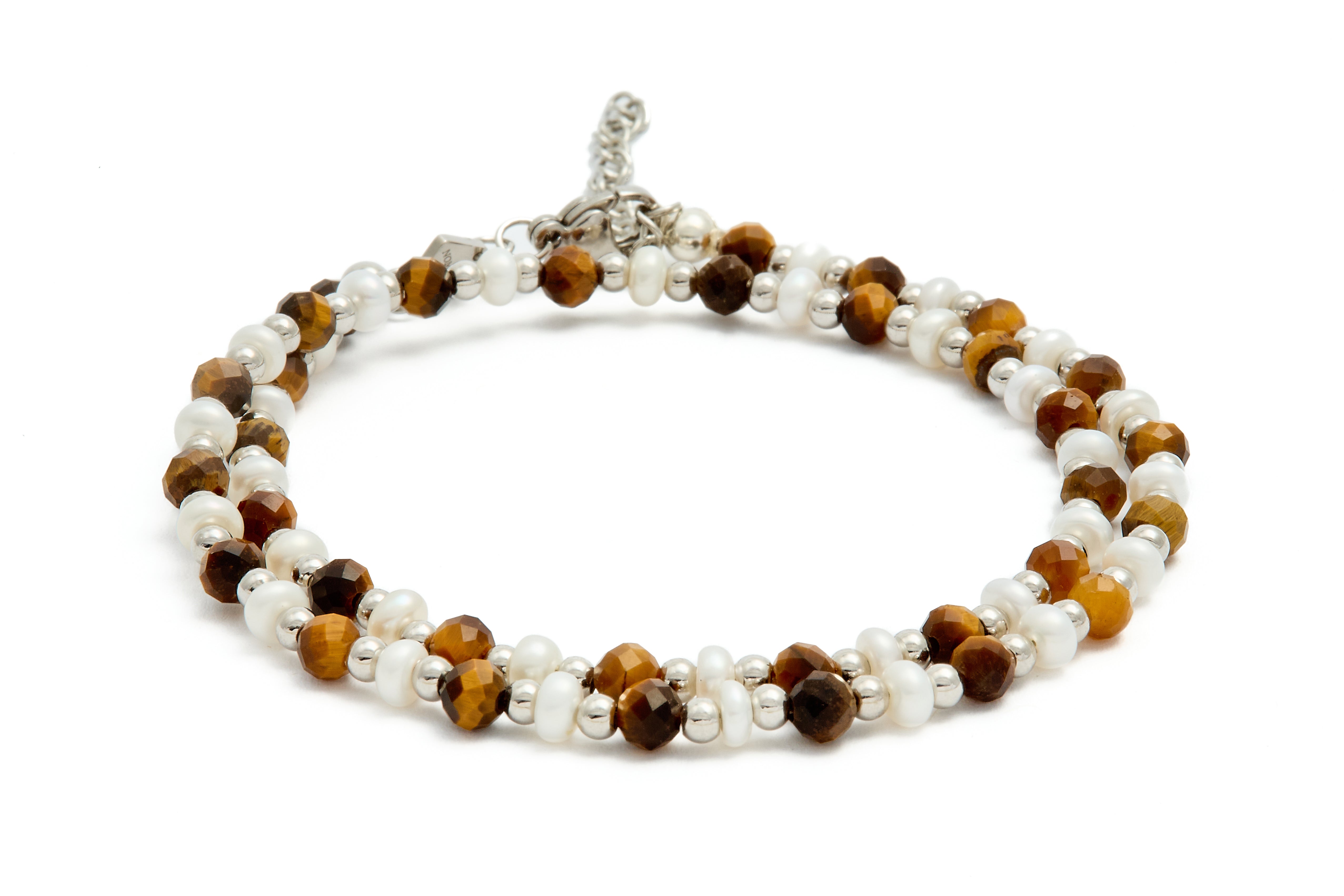 Dámsky Ovínací Náramok - Tiger Eye, Freshwater Pearl & Silver