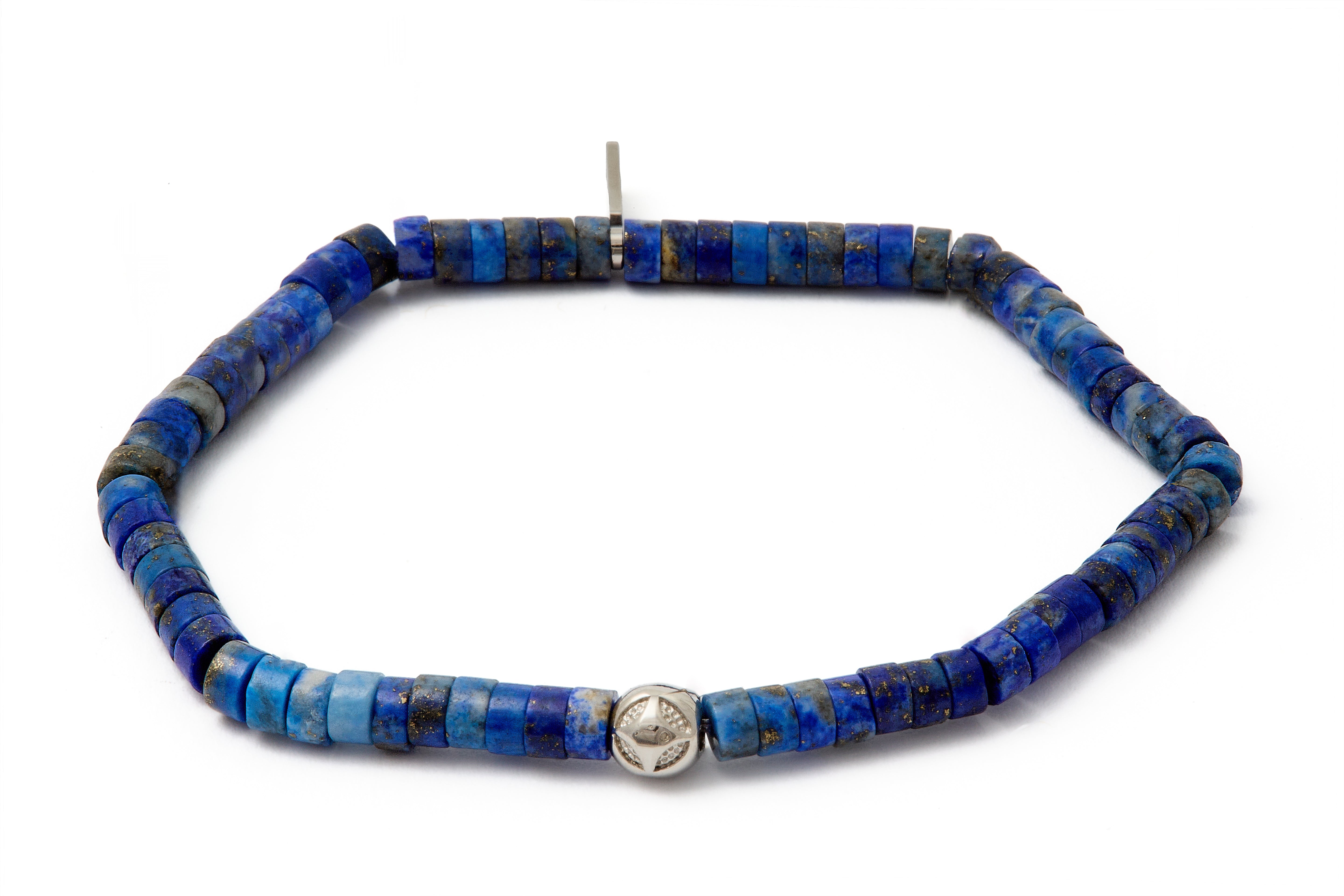 Pánsky Elastický Náramok - Heishi Lapis Lazuli & Silver