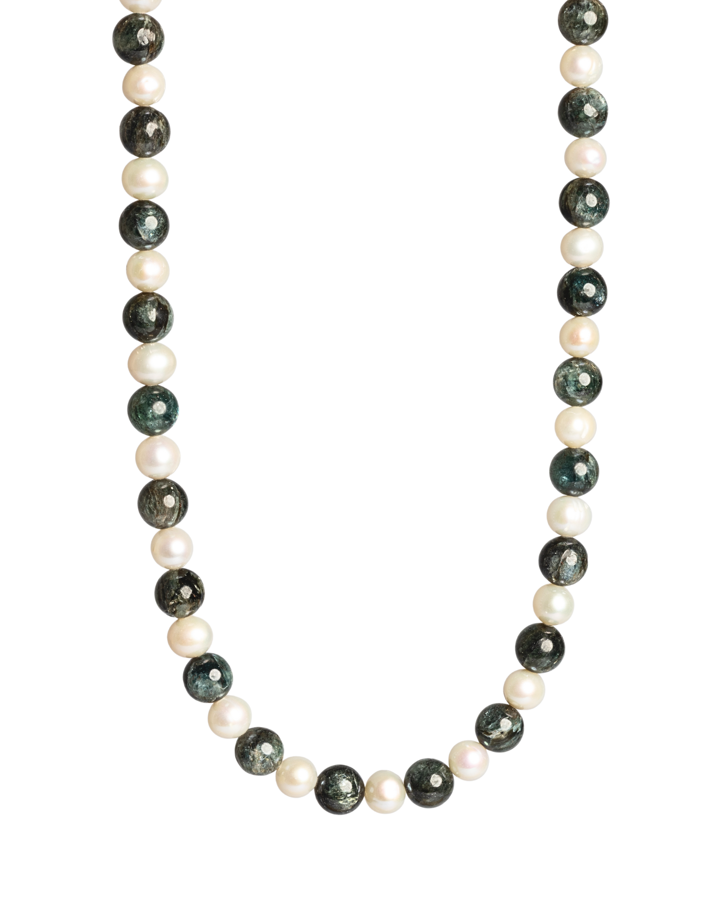 Pánsky Korálkový Náhrdelník - Serafinit, Pearl & Silver