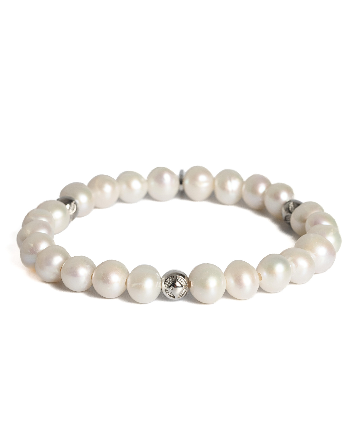 Pánsky Elastický Náramok - Freshwater Pearl & Silver