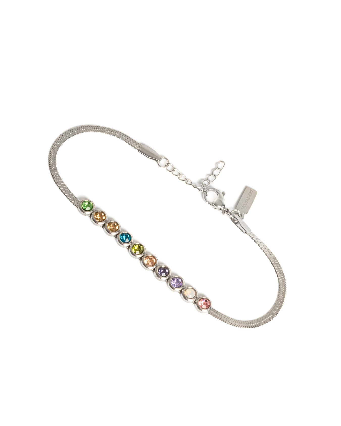 Dámsky Strieborný Náramok - Snake Chain & Multicolour Zircon