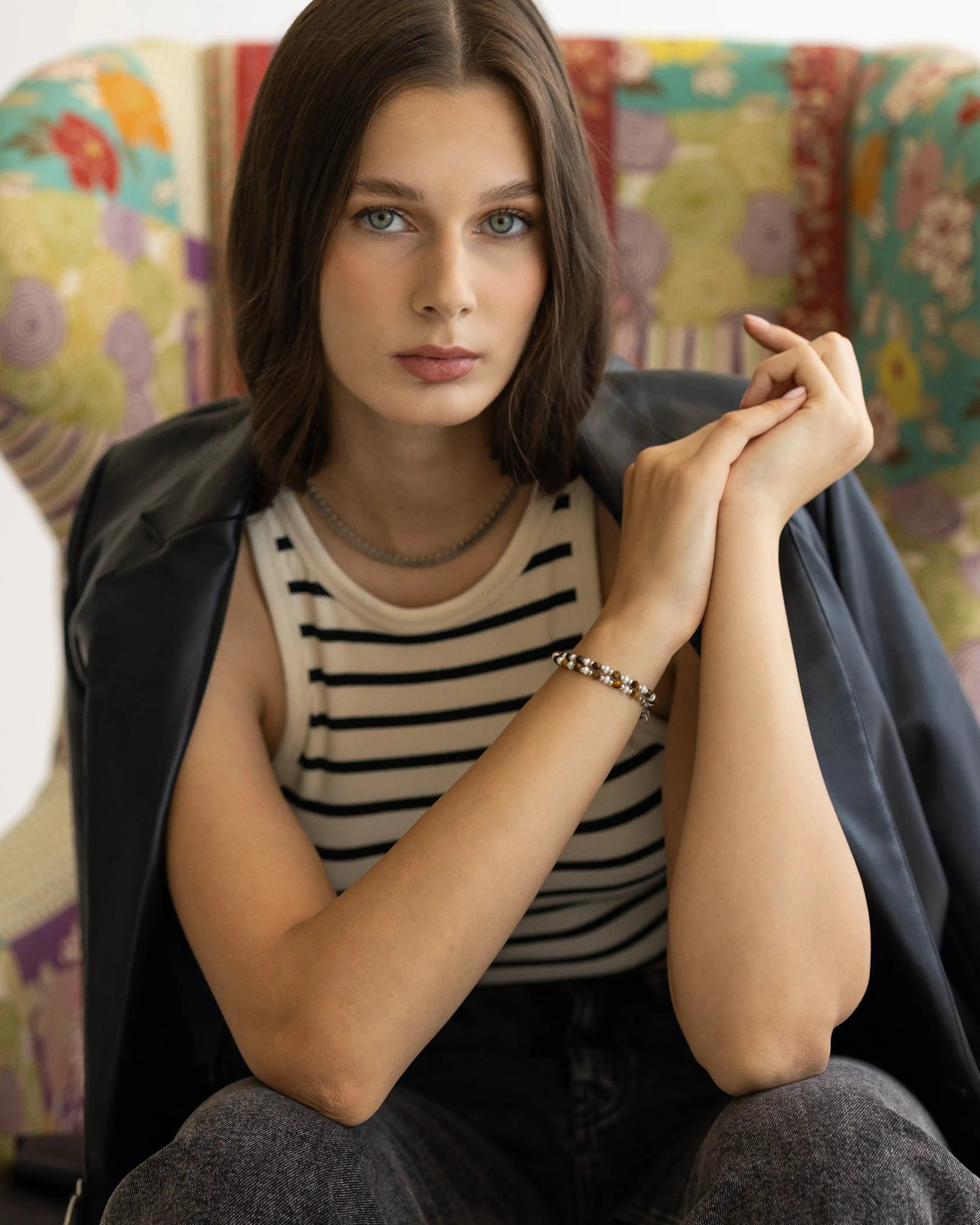 Dámsky Ovínací Náramok - Tiger Eye, Freshwater Pearl & Silver