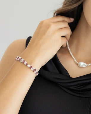 Dámsky Ovínací Náramok - Ruby, Freshwater Pearl & Silver
