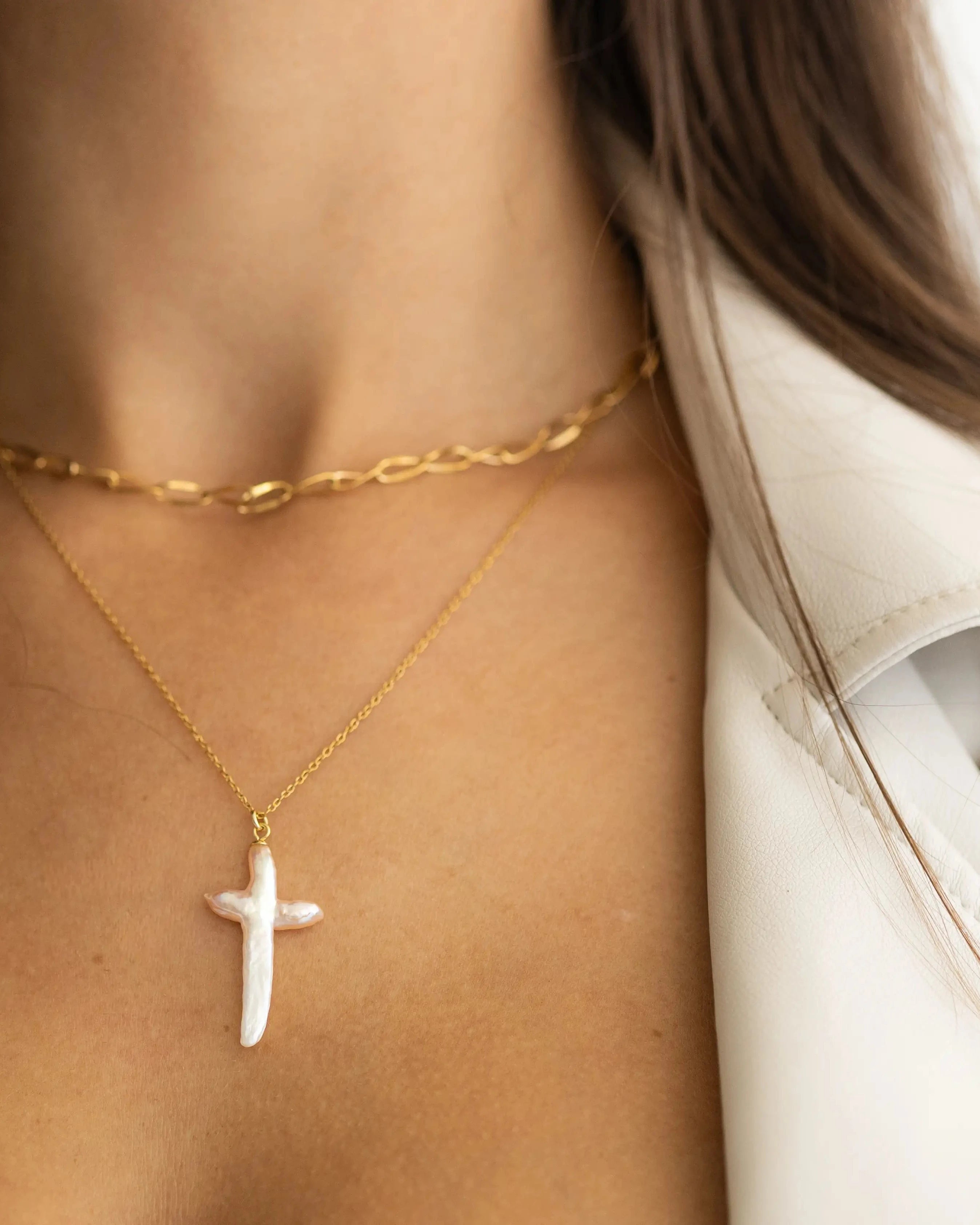 Dámsky Zlatý Náhrdelník s Príveskom - Pearl Cross