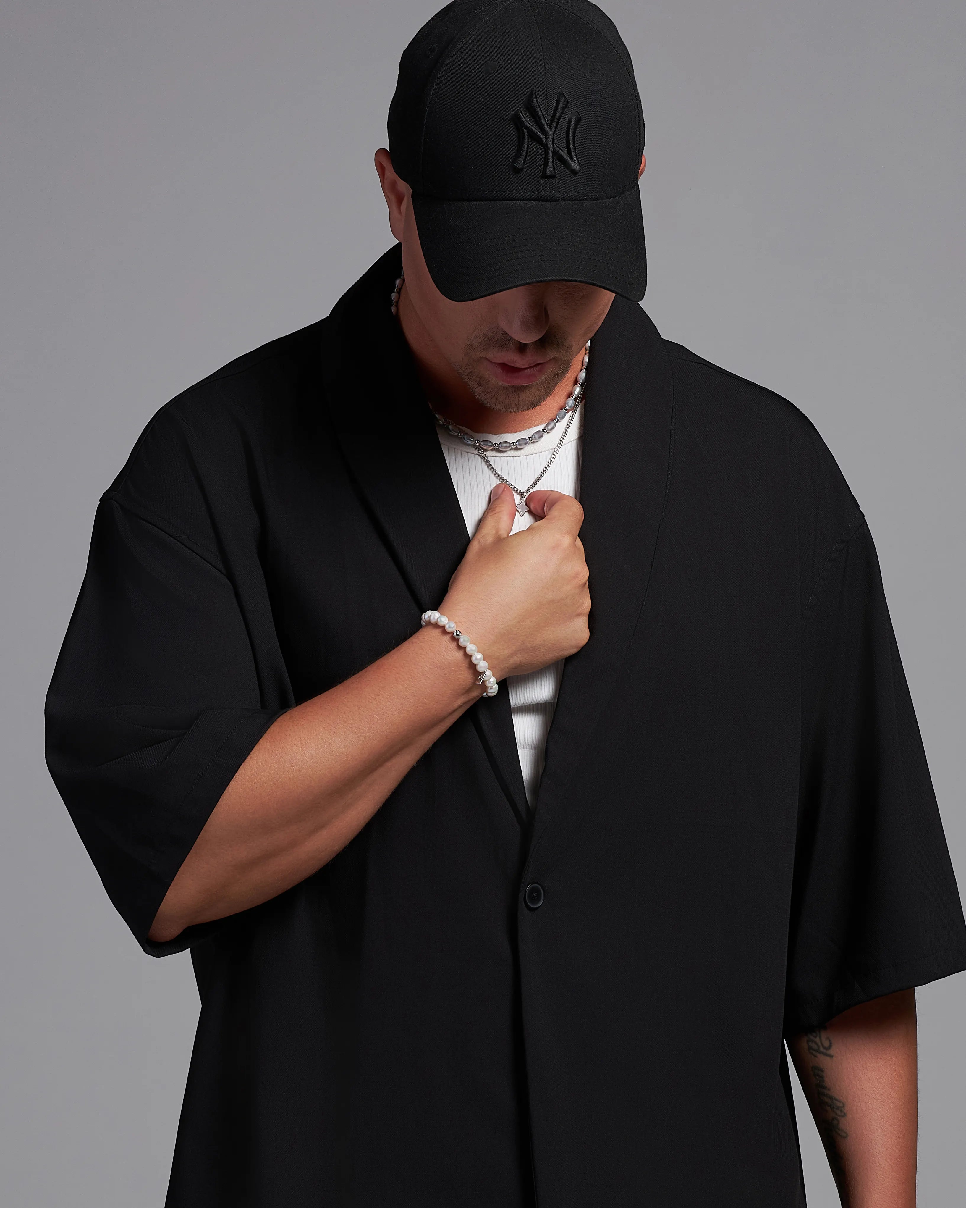 Pánsky Elastický Náramok - Freshwater Pearl & Silver