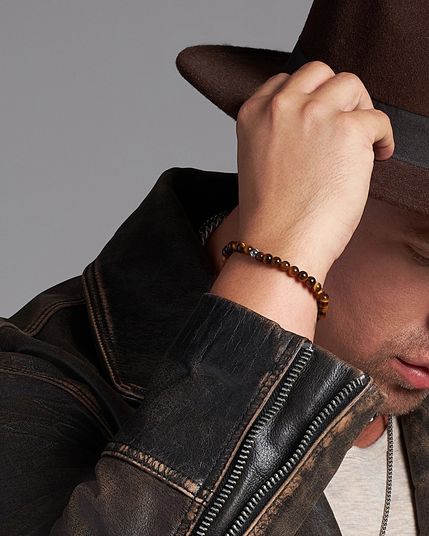 Pánsky Elastický Náramok - Tiger Eye & Silver