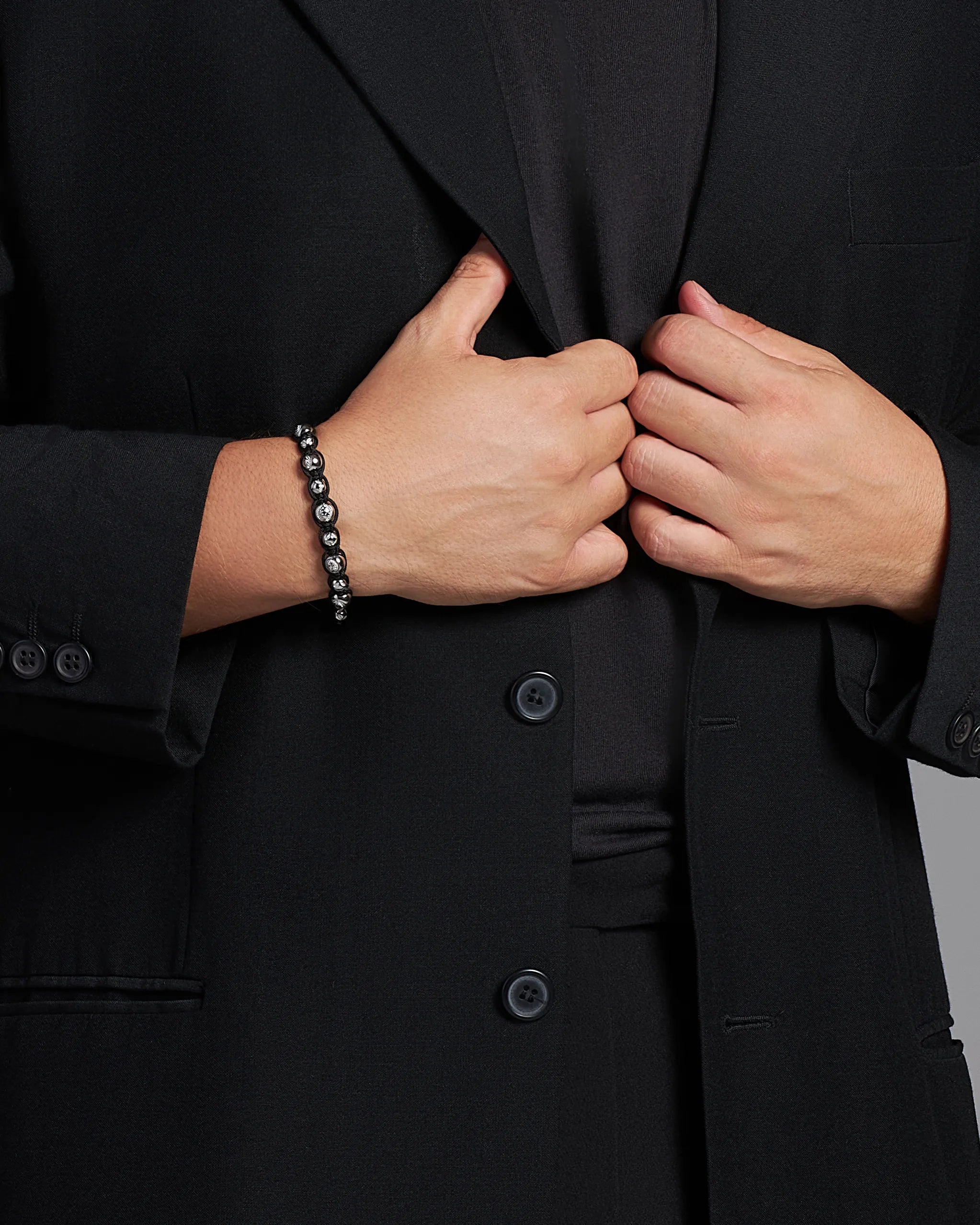 Pánsky Macramé Náramok - Silver NMDYI Beads & Black String