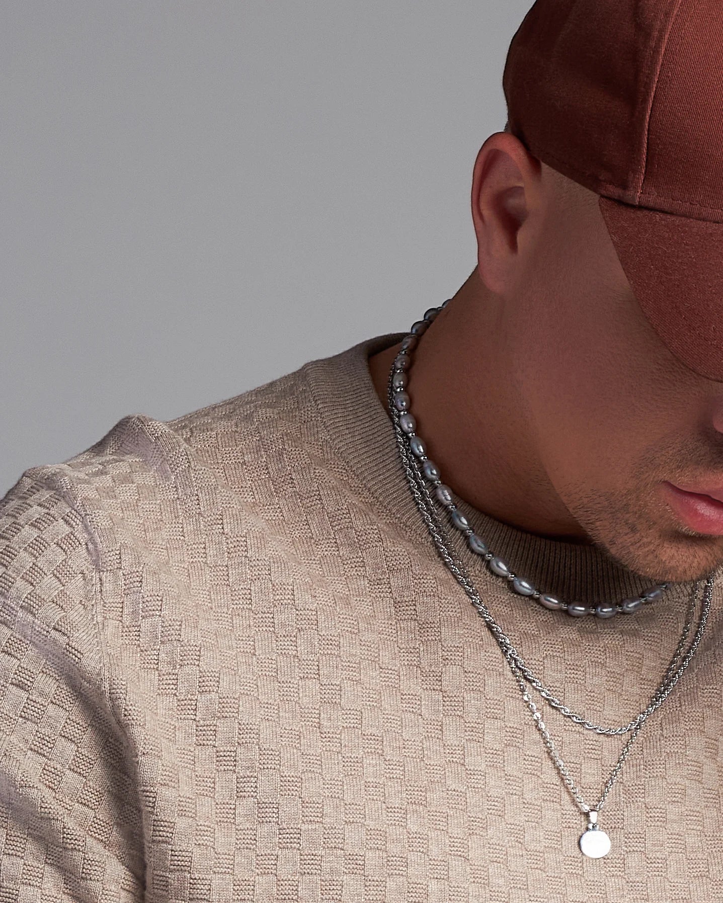 Pánsky Korálkový Náhrdelník - Silver Pearl & Silver