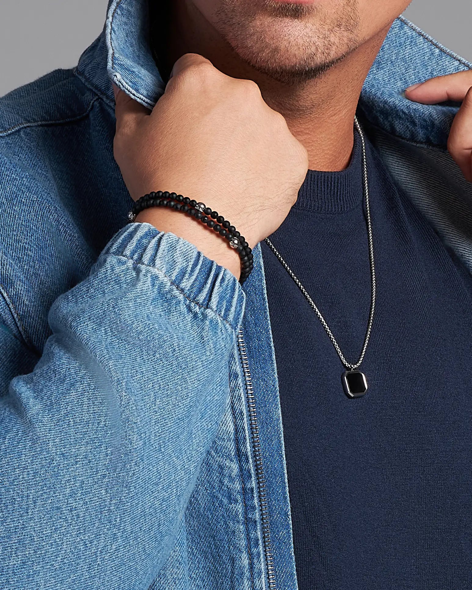 Pánsky Ovínací Náramok - Matte Onyx & Silver