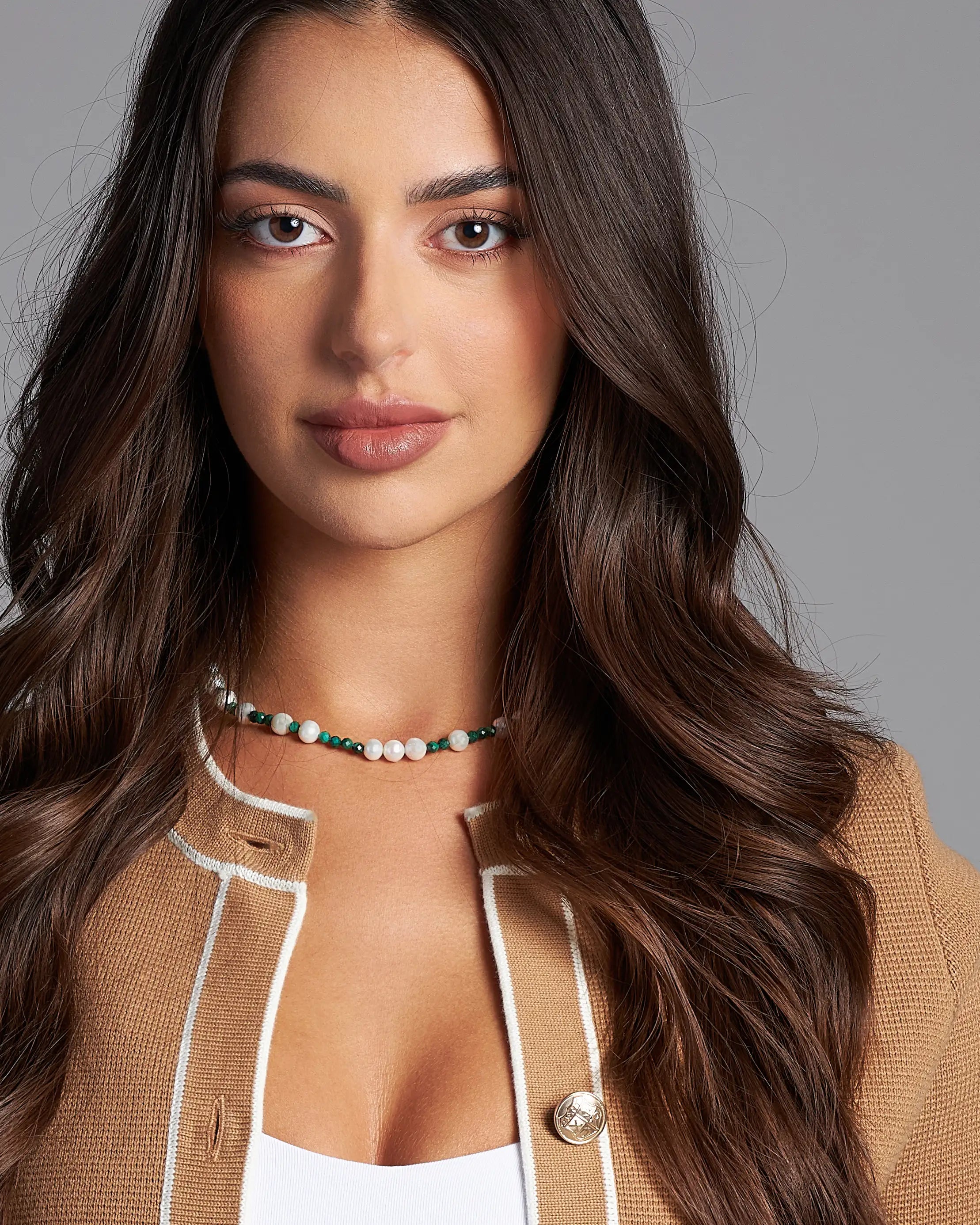 Dámsky Bubble Choker -  Freshwater Pearl, Malachite & Silver