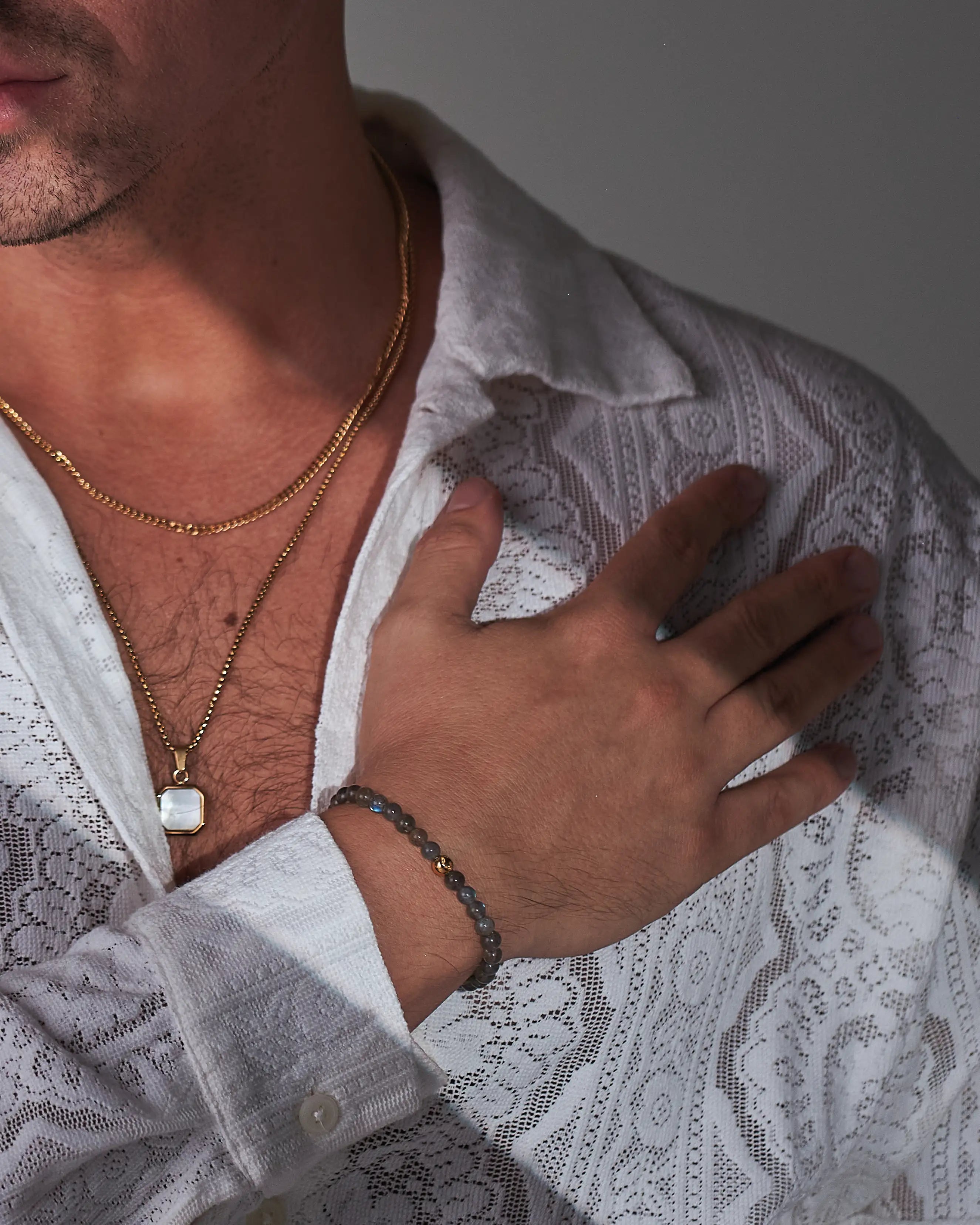 Pánsky Elastický Náramok - Labradorite & Gold