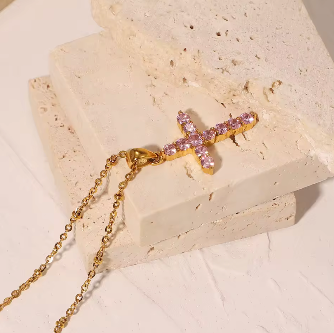 Dámsky Zlatý Náhrdelník - Rose CZ Cross