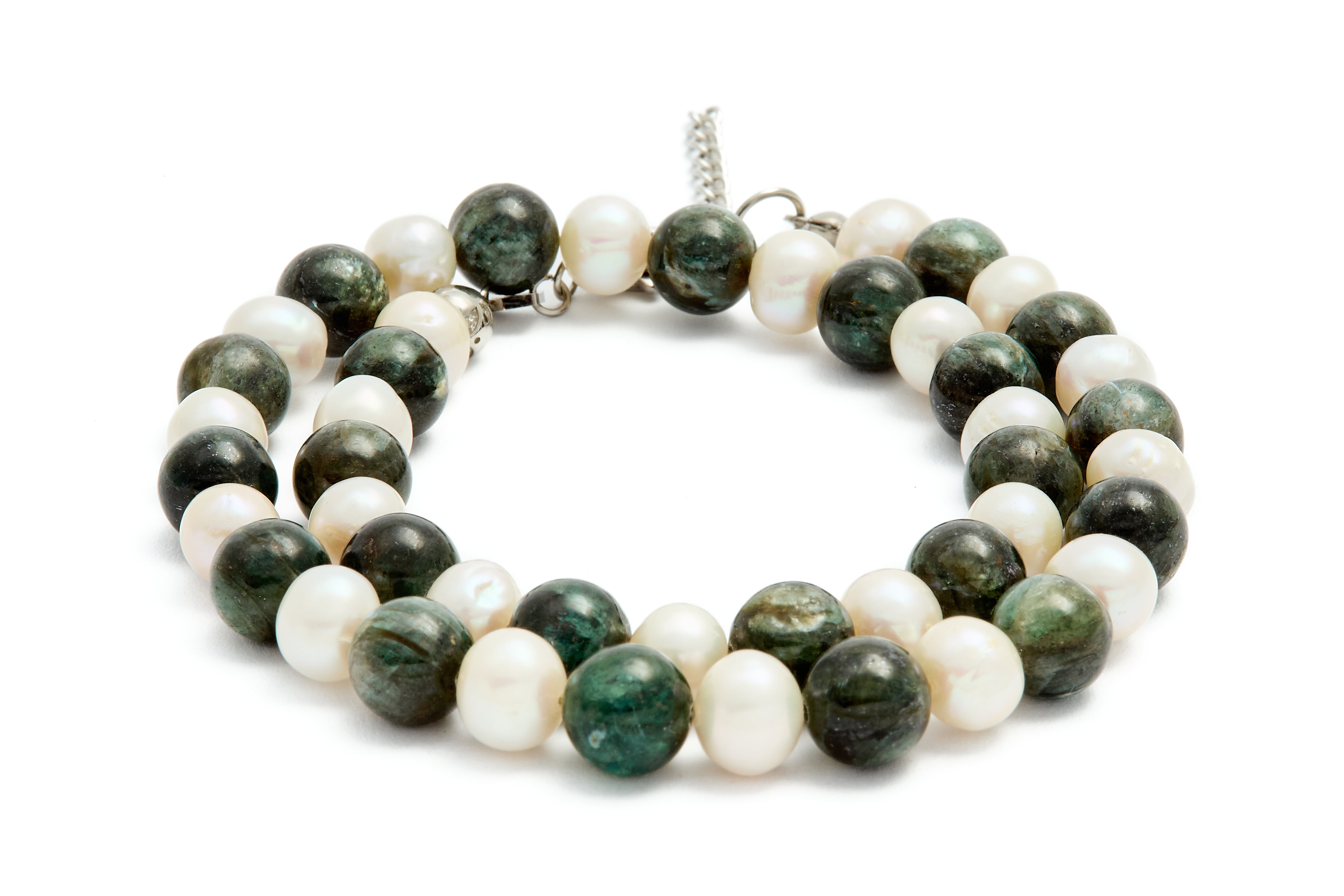 Pánsky Korálkový Náhrdelník - Serafinit, Pearl & Silver